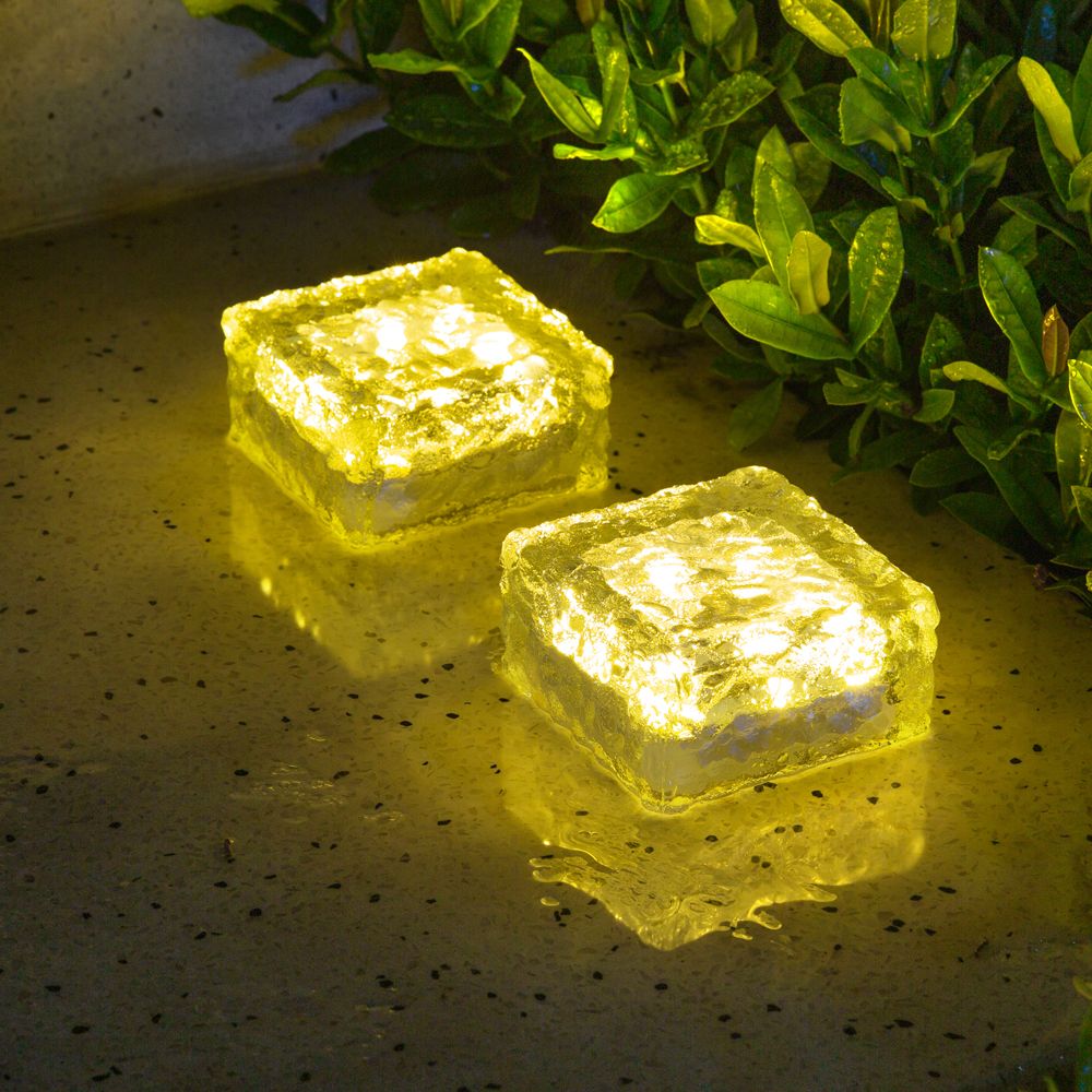 2 pcs/lot solar floor tile light ice cube light Outdoor atmosphere light waterproof intelligent sensing stair step light Outdoor garden decoration courtyard wall light Warm light view 2